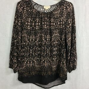 Lucy & Laurel Shirt Womens Sz XS Brown Black Flowy Stretchy Long Sleeve Top Boho